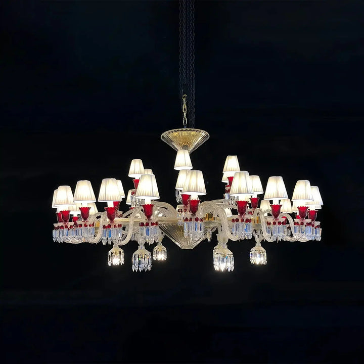 Customize Paris Chandelier Clear & Red Crystal Chandelier with 36 Lampshades - Arialamps