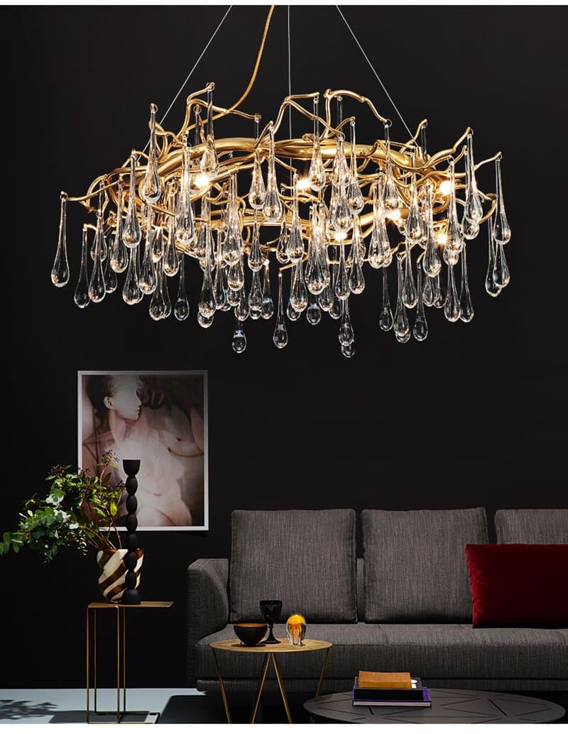 Branch Round  Long Tear Crystal  Chandelier