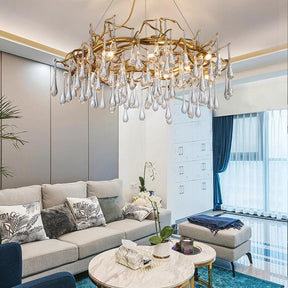 Branch Round  Long Tear Crystal  Chandelier