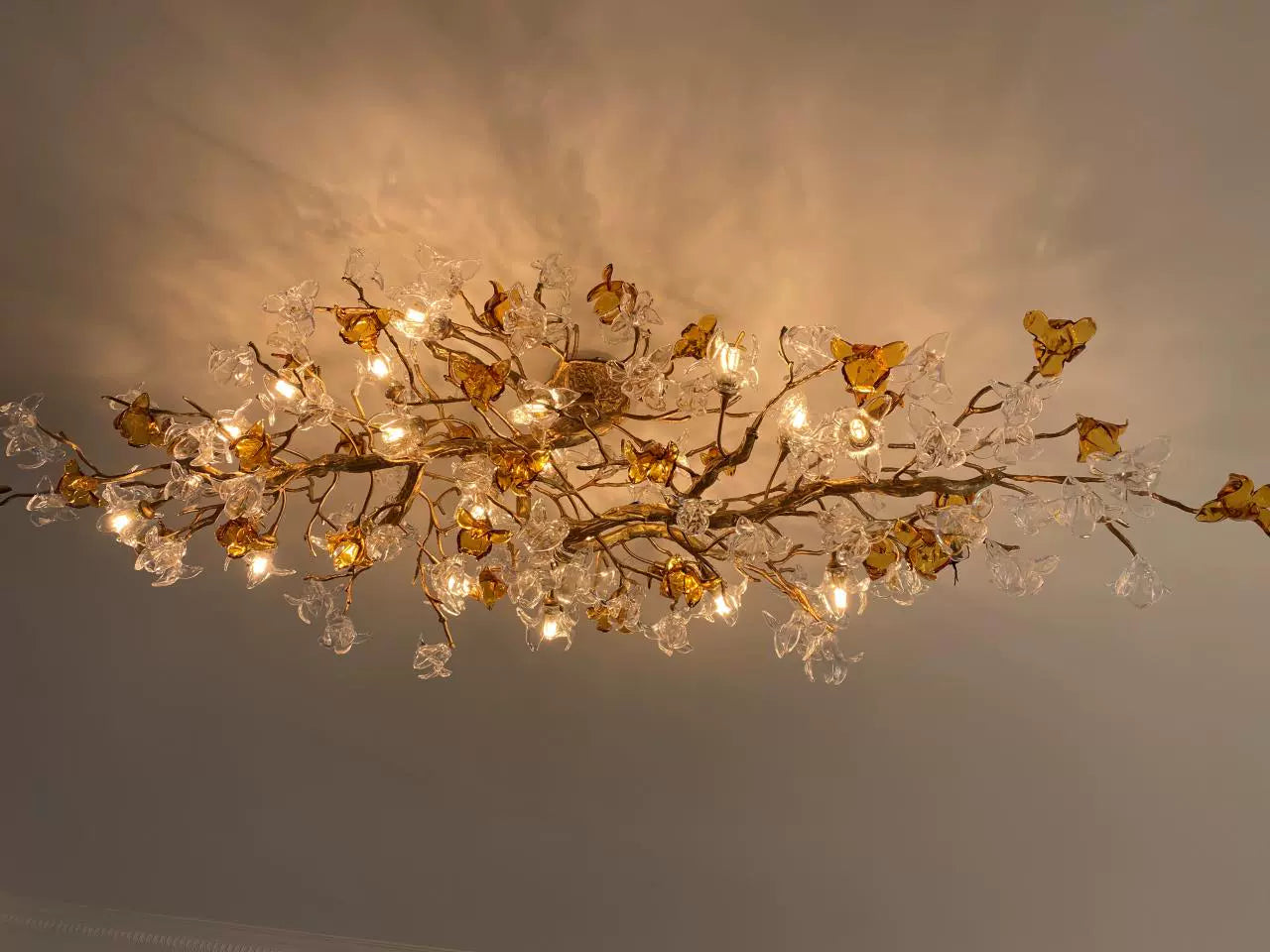 Designer Favorite Brass Branch Chandelier with Artistic Flower Glass for Dining Room Living Room and Kitchen Island-Chandeliers-Arialamps