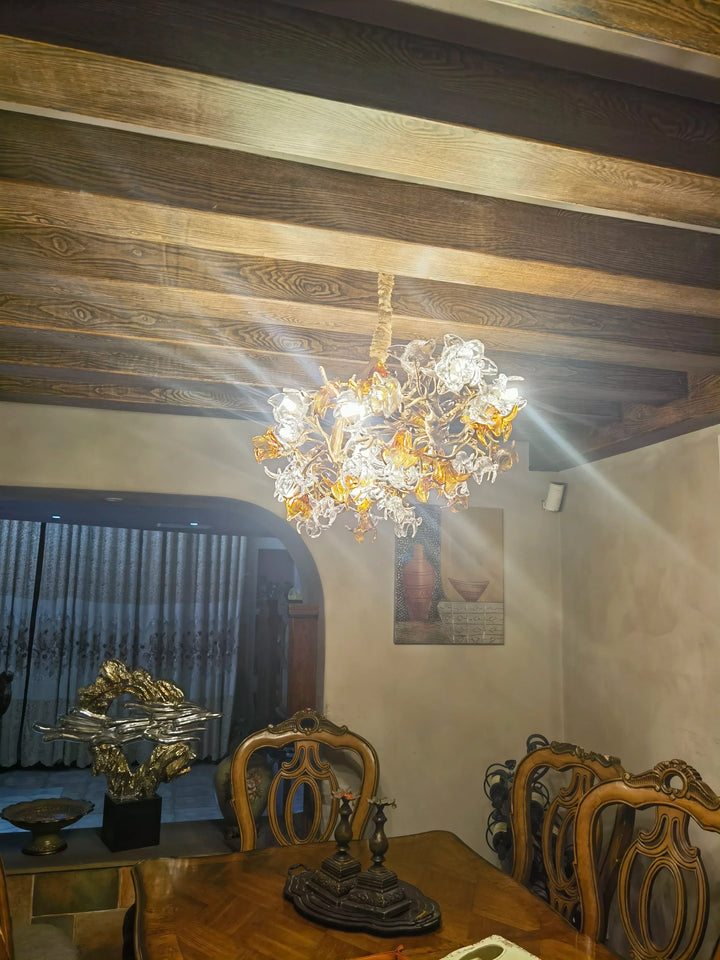 Designer Favorite Brass Branch Chandelier with Artistic Flower Glass for Dining Room Living Room and Kitchen Island-Chandeliers-Arialamps