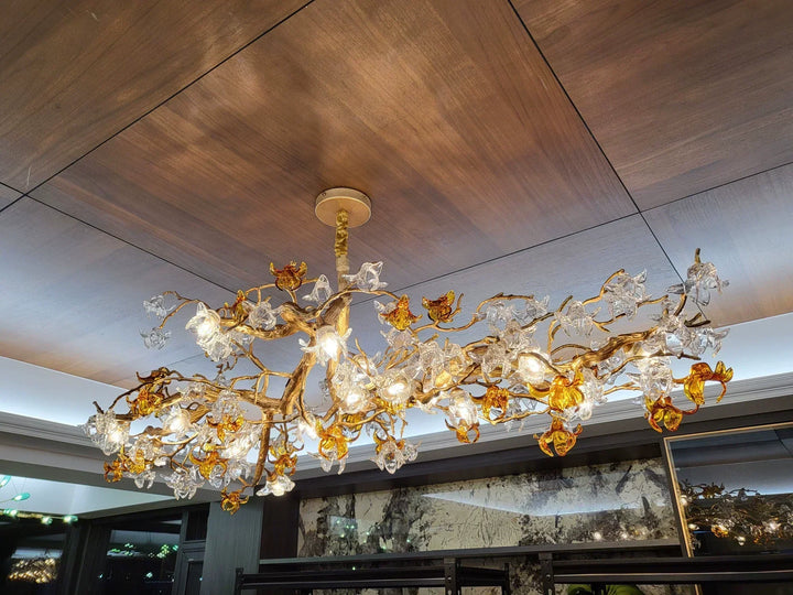 Designer Favorite Brass Branch Chandelier with Artistic Flower Glass for Dining Room Living Room and Kitchen Island-Chandeliers-Arialamps