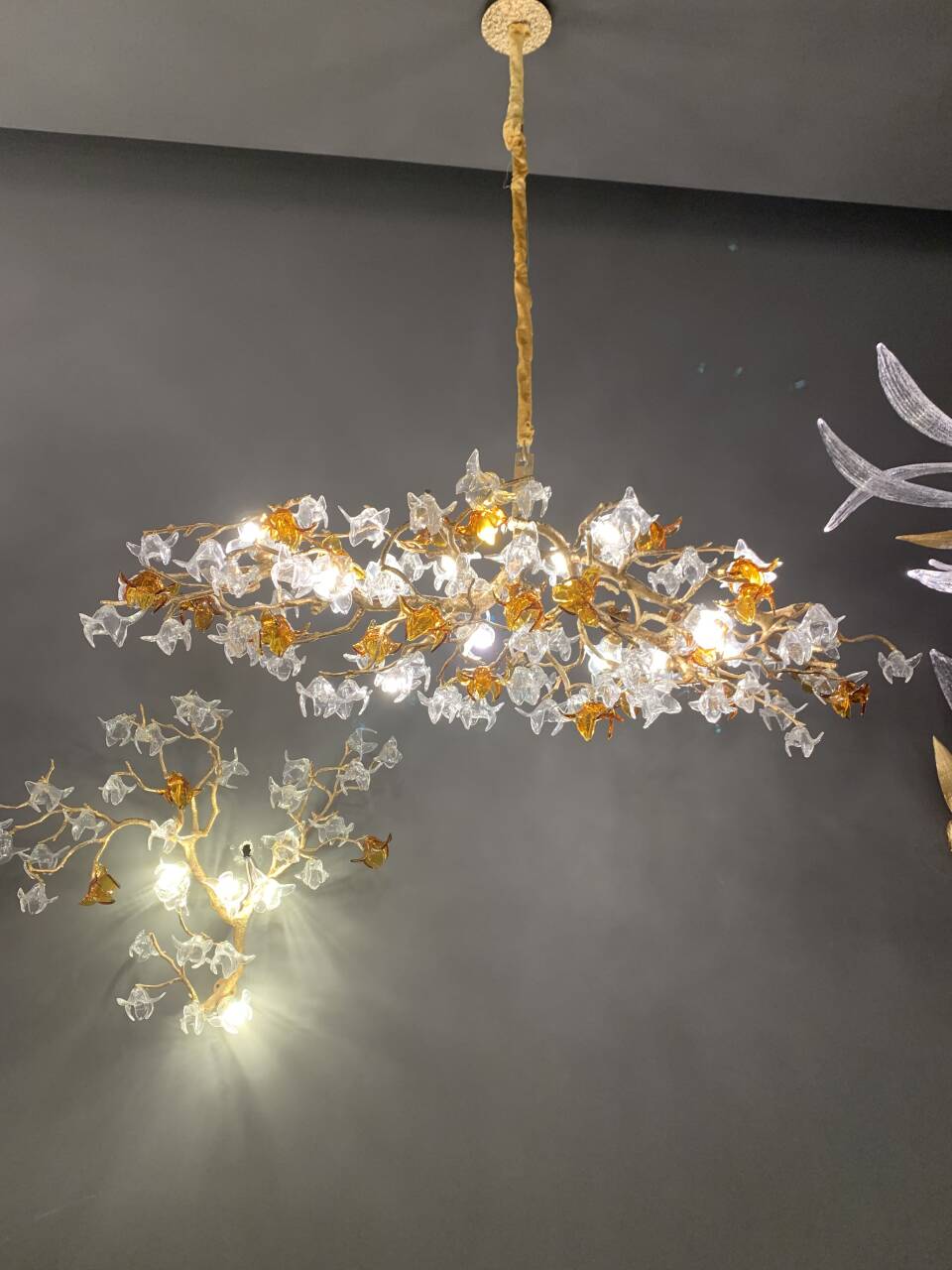 Designer Favorite Brass Branch Chandelier with Artistic Flower Glass for Dining Room Living Room and Kitchen Island-Chandeliers-Arialamps