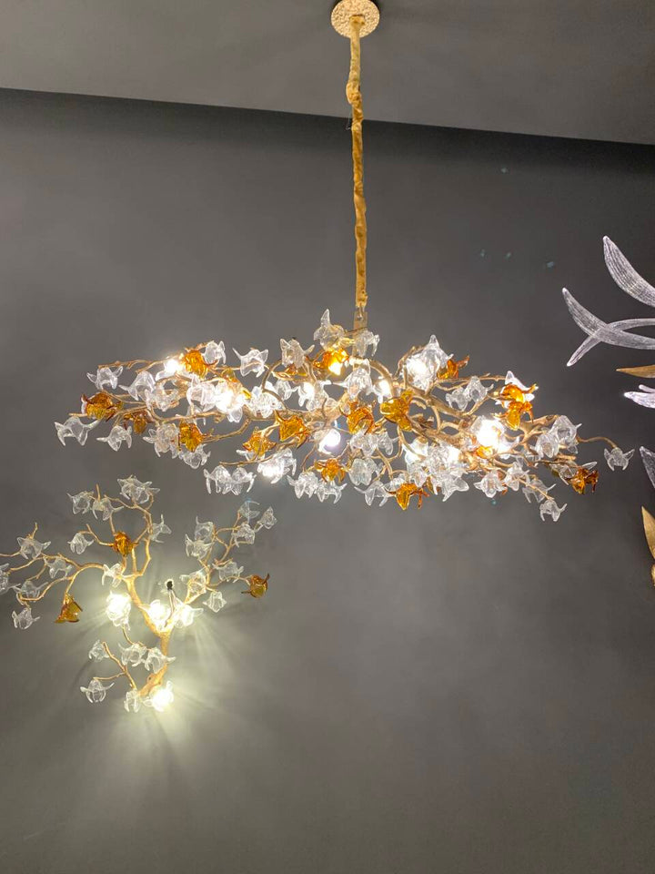 Designer Favorite Brass Branch Chandelier with Artistic Flower Glass for Dining Room Living Room and Kitchen Island-Chandeliers-Arialamps