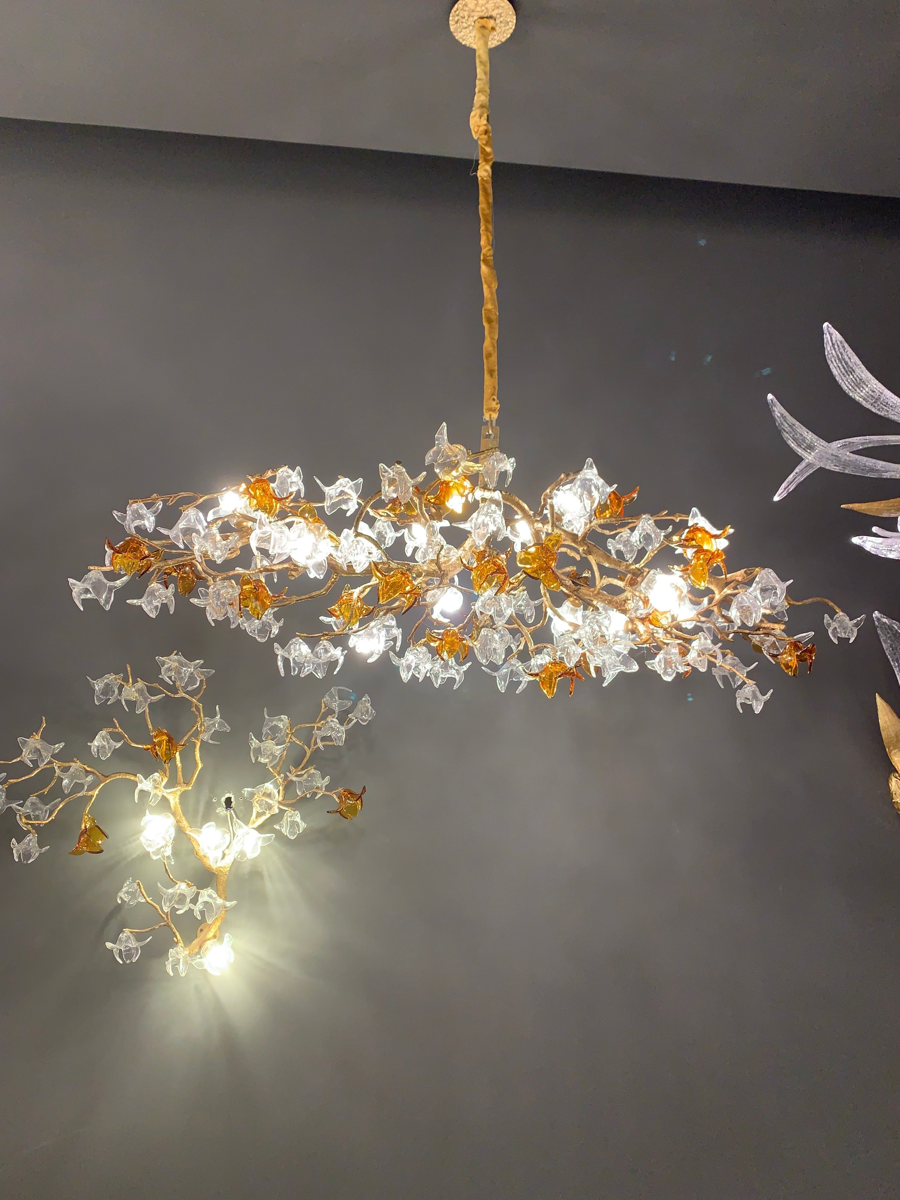 Designer Favorite Brass Branch Chandelier with Artistic Flower Glass for Dining Room Living Room and Kitchen Island-Chandeliers-Arialamps
