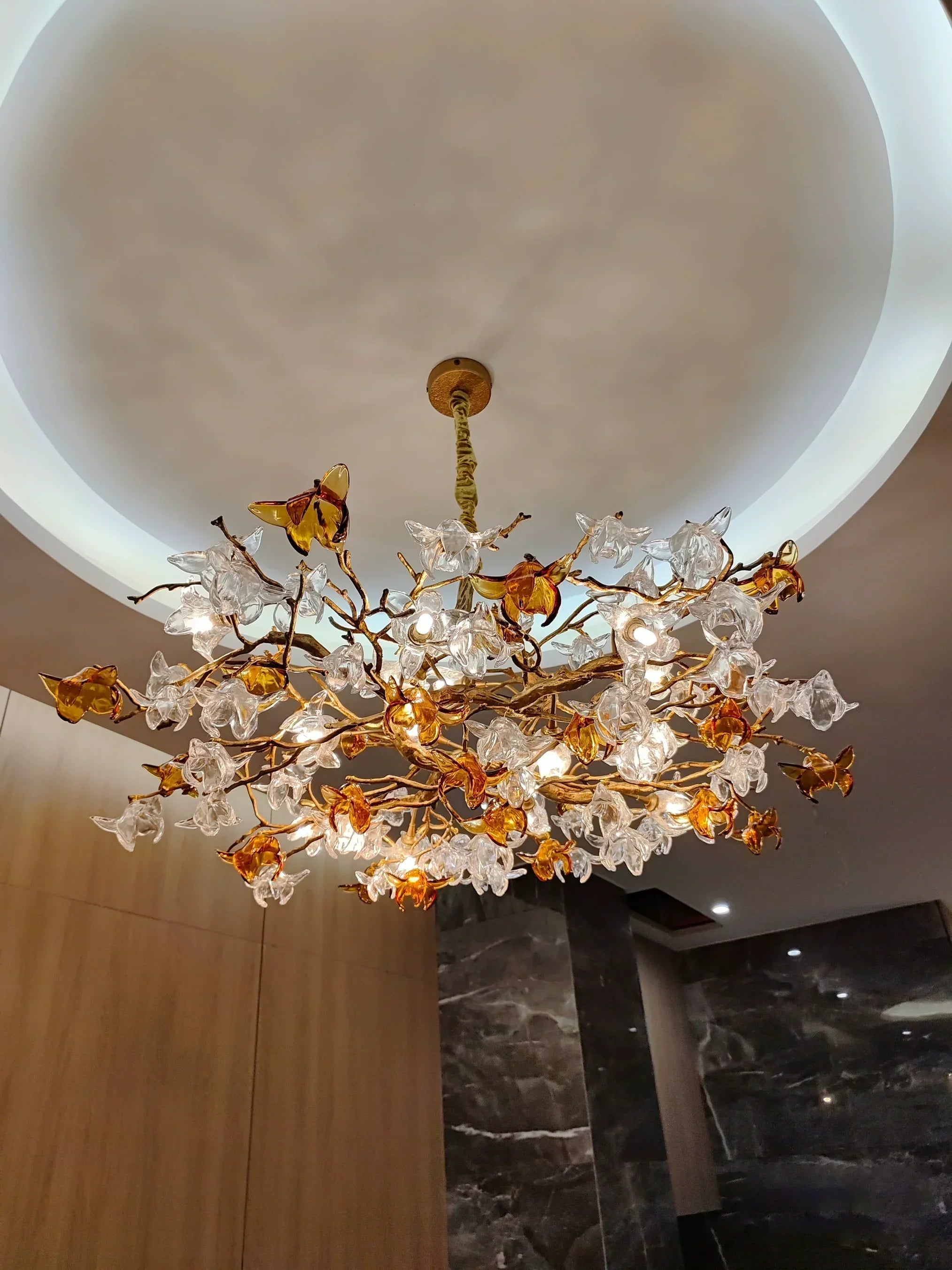 Designer Favorite Brass Branch Chandelier with Artistic Flower Glass for Dining Room Living Room and Kitchen Island-Chandeliers-Arialamps