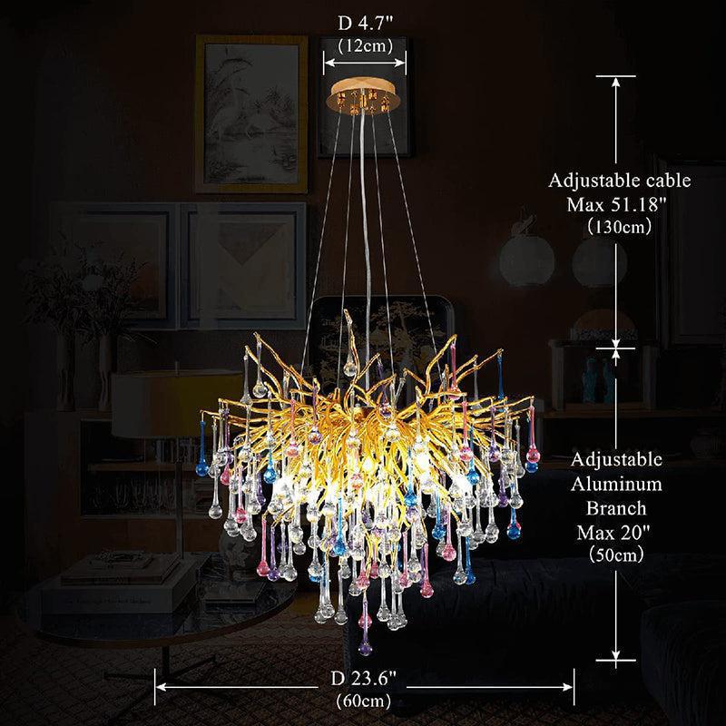 Doris Crystal Branch Chandelier 23.5"D Gold-Chandelier-Arialamps