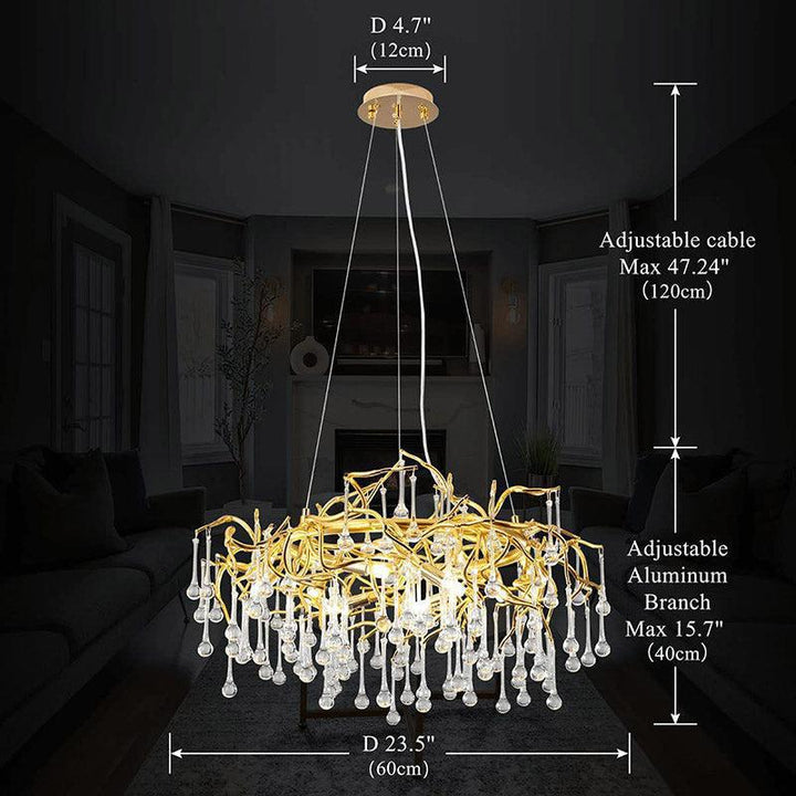 Doris Crystal Round Branch Chandelier 23.5"D Gold-Chandelier-Arialamps