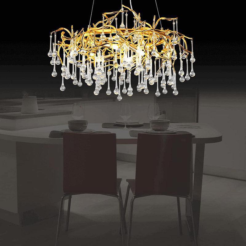 Doris Crystal Round Branch Chandelier 23.5"D Gold-Chandelier-Arialamps