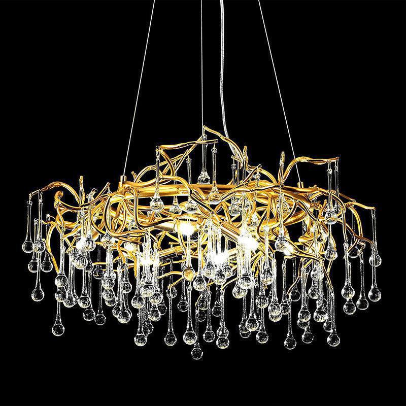 Doris Crystal Round Branch Chandelier 23.5"D Gold-Chandelier-Arialamps