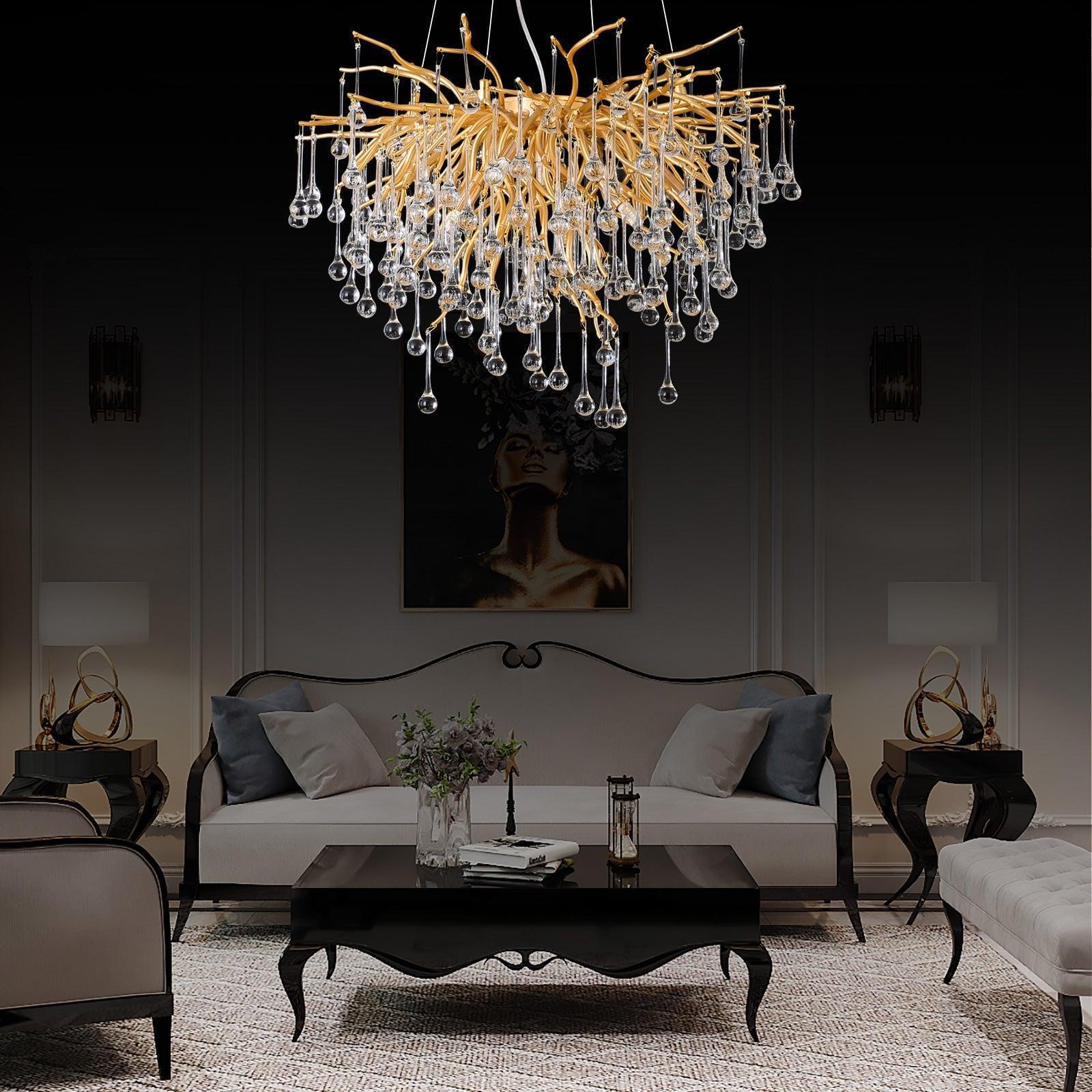 Doris Rain Branch Chandelier 23.5"D Gold-Chandelier-Arialamps