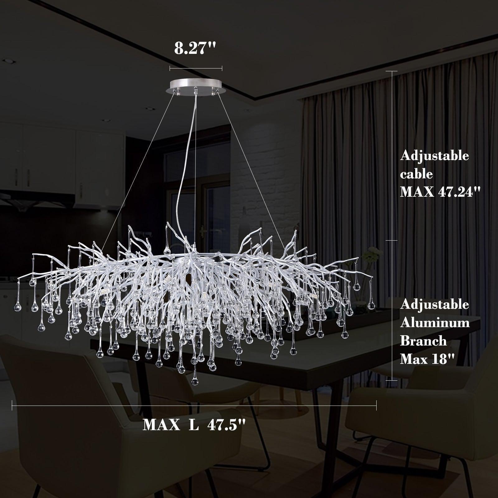 Doris Rectangle Branch Chandelier 45"L Silver-Chandelier-Arialamps