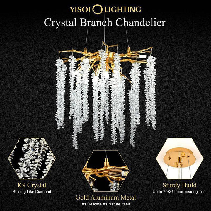 Doris White Crystal Branch Chandelier 20.5"D-Chandelier-Arialamps