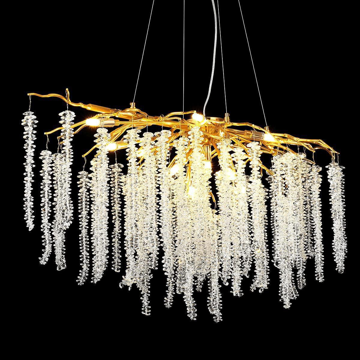 Doris White Crystal Branch Round Chandelier D20.5" L45"-Chandelier-Arialamps
