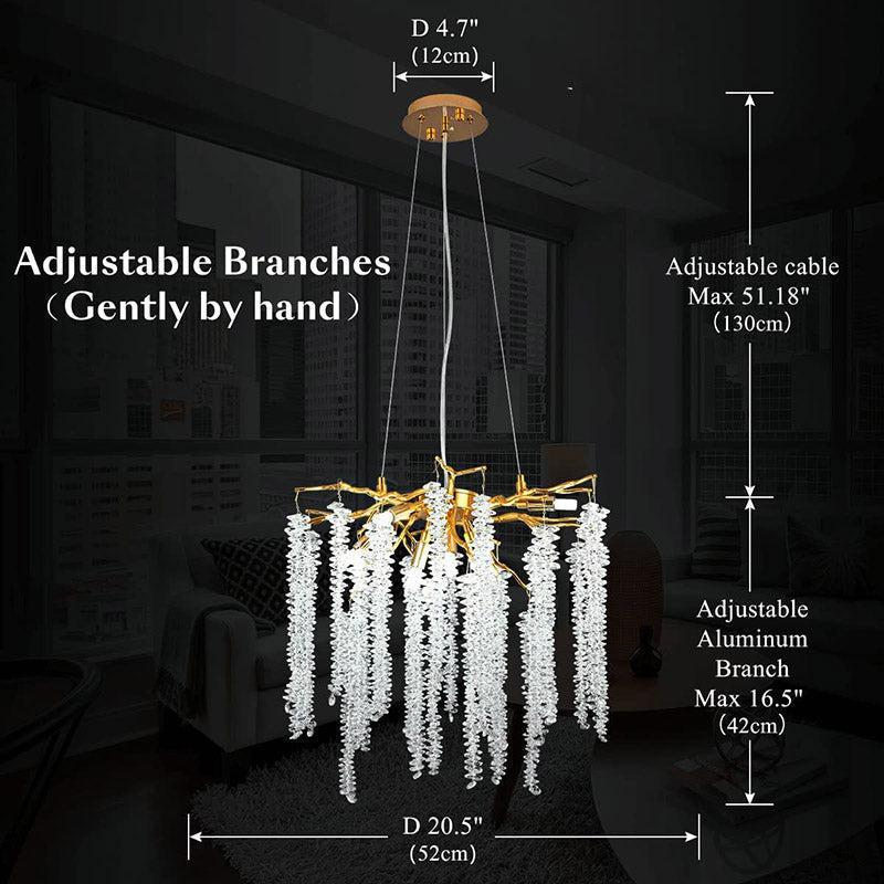 Doris White Crystal Branch Round Chandelier D20.5" L45"-Chandelier-Arialamps