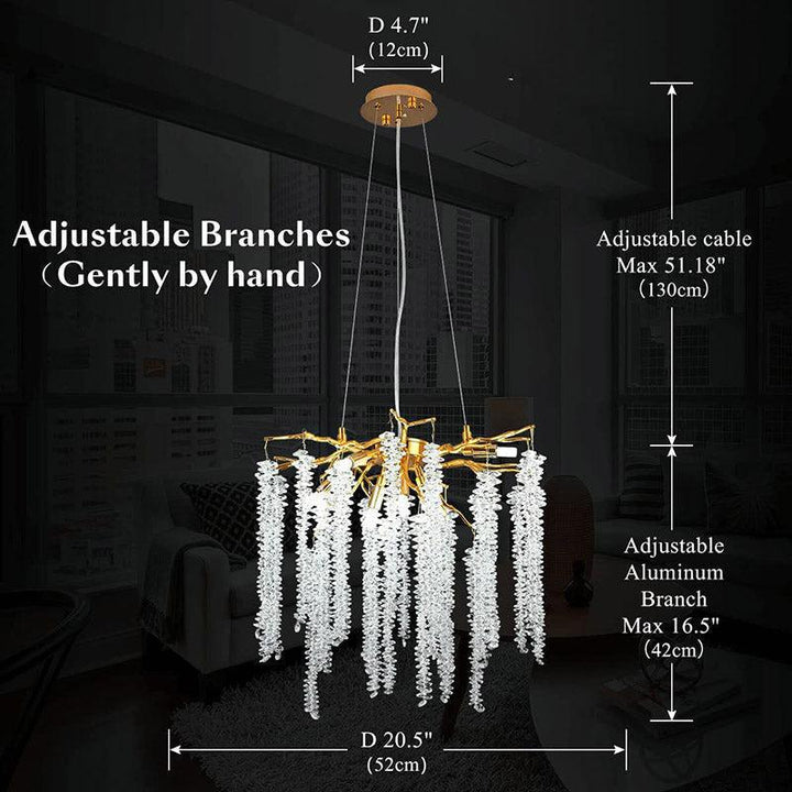 Doris White Crystal Branch Round Chandelier D20.5" L45"-Chandelier-Arialamps