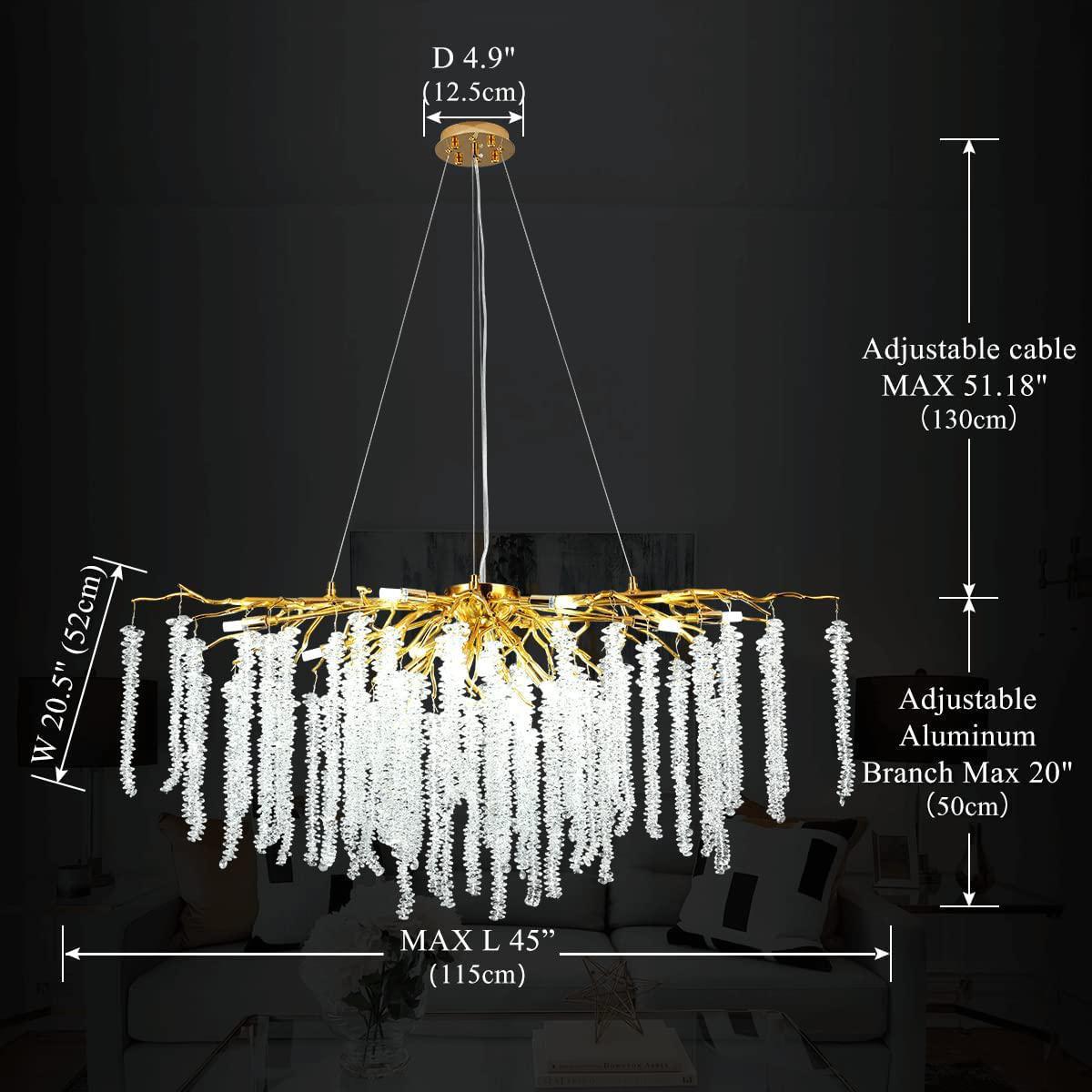 Doris White Crystal Branch Round Chandelier D20.5" L45"-Chandelier-Arialamps
