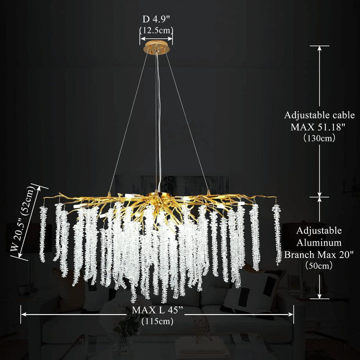 Doris White Crystal Branch Round Chandelier D20.5" L45"-Chandelier-Arialamps