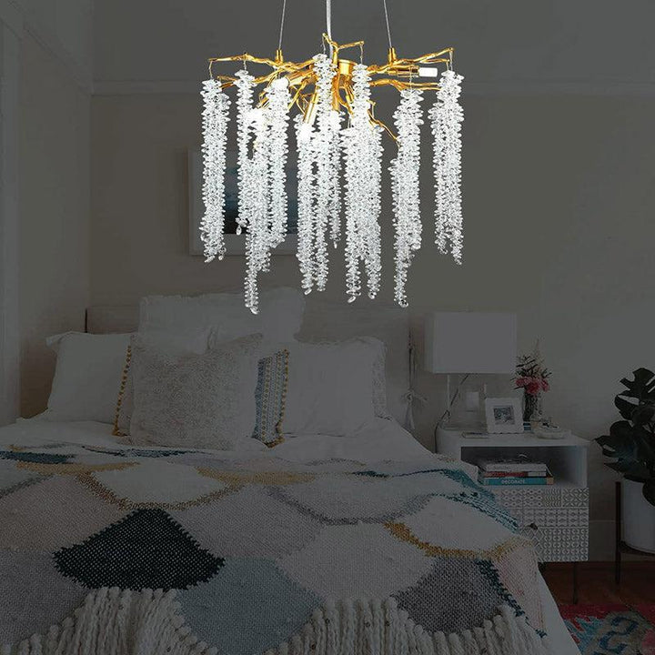 Doris White Crystal Branch Round Chandelier D20.5" L45"-Chandelier-Arialamps