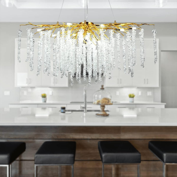 Doris White Crystal Branch Round Chandelier D20.5" L45"-Chandelier-Arialamps