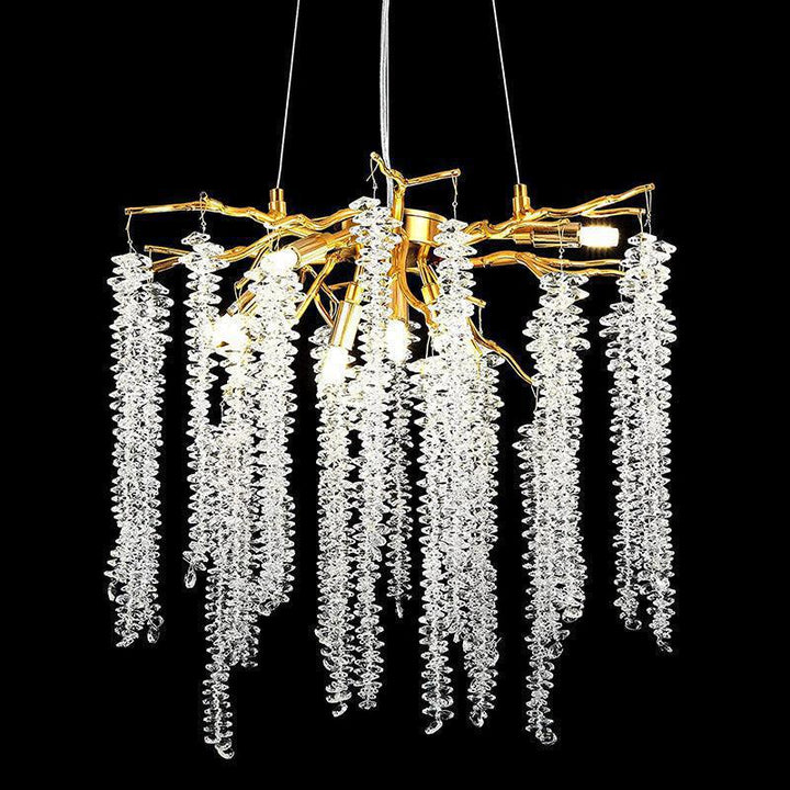 Doris White Crystal Branch Round Chandelier D20.5" L45"-Chandelier-Arialamps