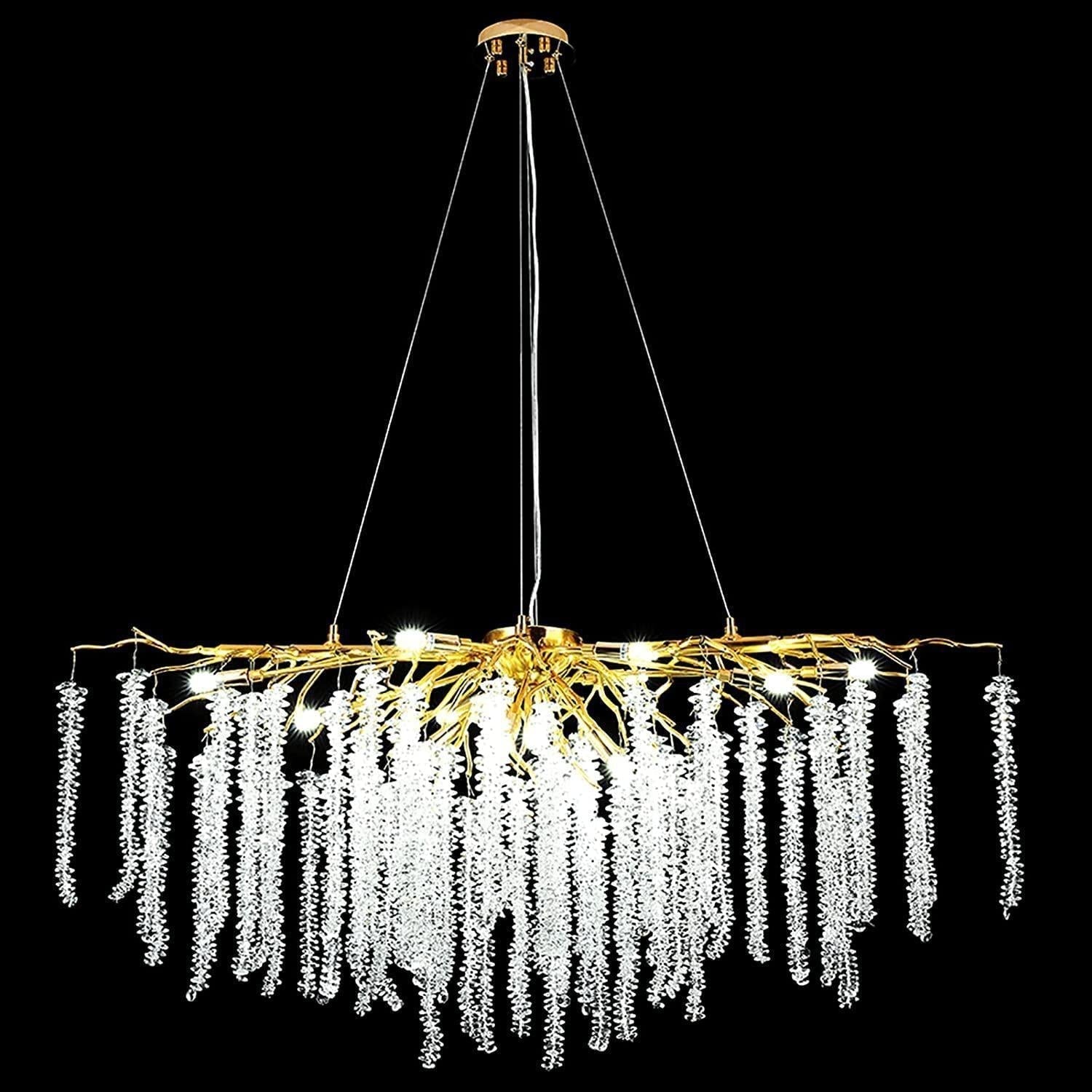 Doris White Crystal Rectangle Branch Chandelier Gold 45"L-Chandelier-Arialamps