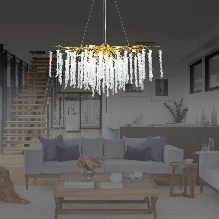 Doris White Crystal Rectangle Branch Chandelier Gold 45"L-Chandelier-Arialamps