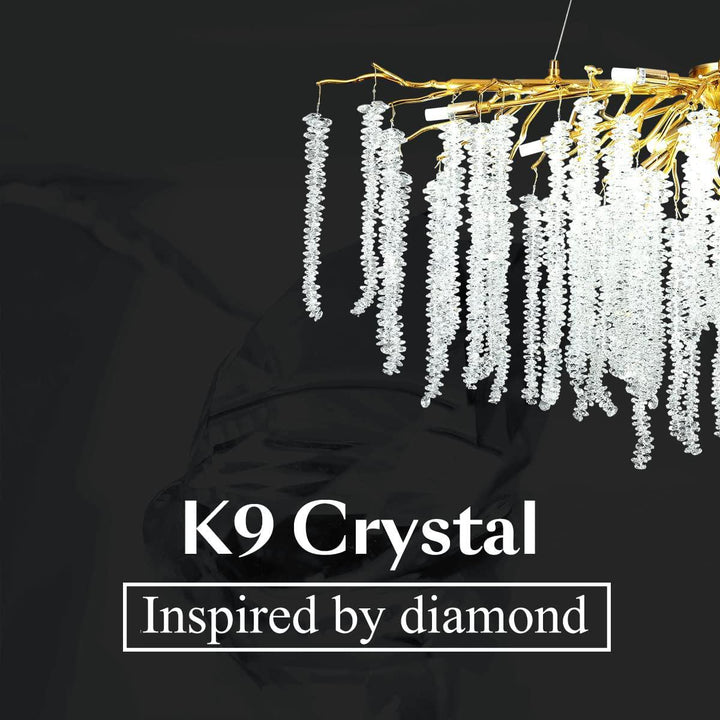 Doris White Crystal Rectangle Branch Chandelier Gold 45"L-Chandelier-Arialamps