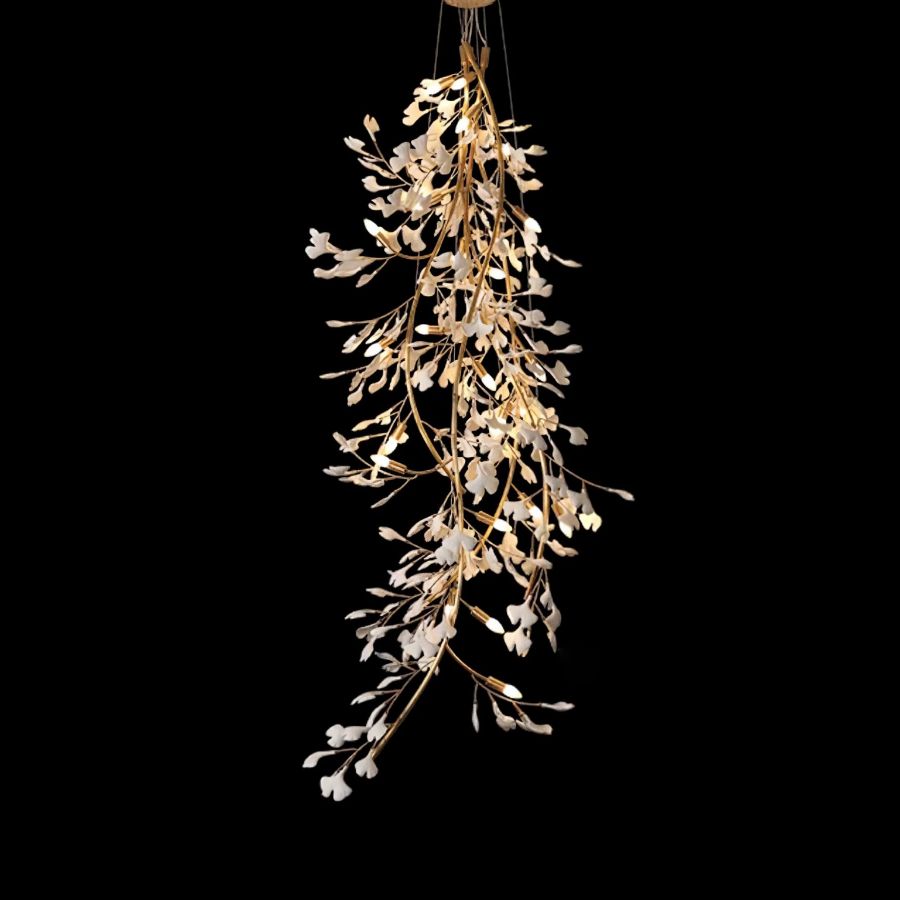 Drooping Ceramic Ginkgo Leaf Chandelier-chandeliers for dining room,chandeliers for stairways,chandeliers for foyer,chandeliers for bedrooms,chandeliers for kitchen,chandeliers for living room-Arialamps