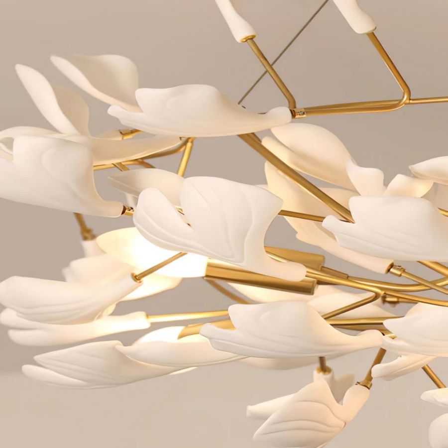 Drooping Ceramic Ginkgo Leaf Chandelier-chandeliers for dining room,chandeliers for stairways,chandeliers for foyer,chandeliers for bedrooms,chandeliers for kitchen,chandeliers for living room-Arialamps