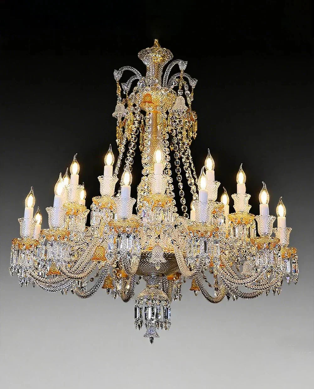 Duplicated 24 Lights Clear & Amber Crystal Lighting Chandelier - Arialamps
