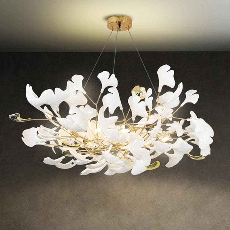 Round Modern Ceramic Petal Chandelier Gold