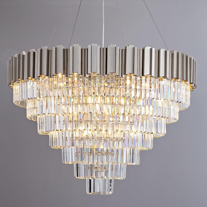 Elegant 7‑Tier 39" Silver Crystal Chandelier – 21‑Light Luxury K9 Fixture