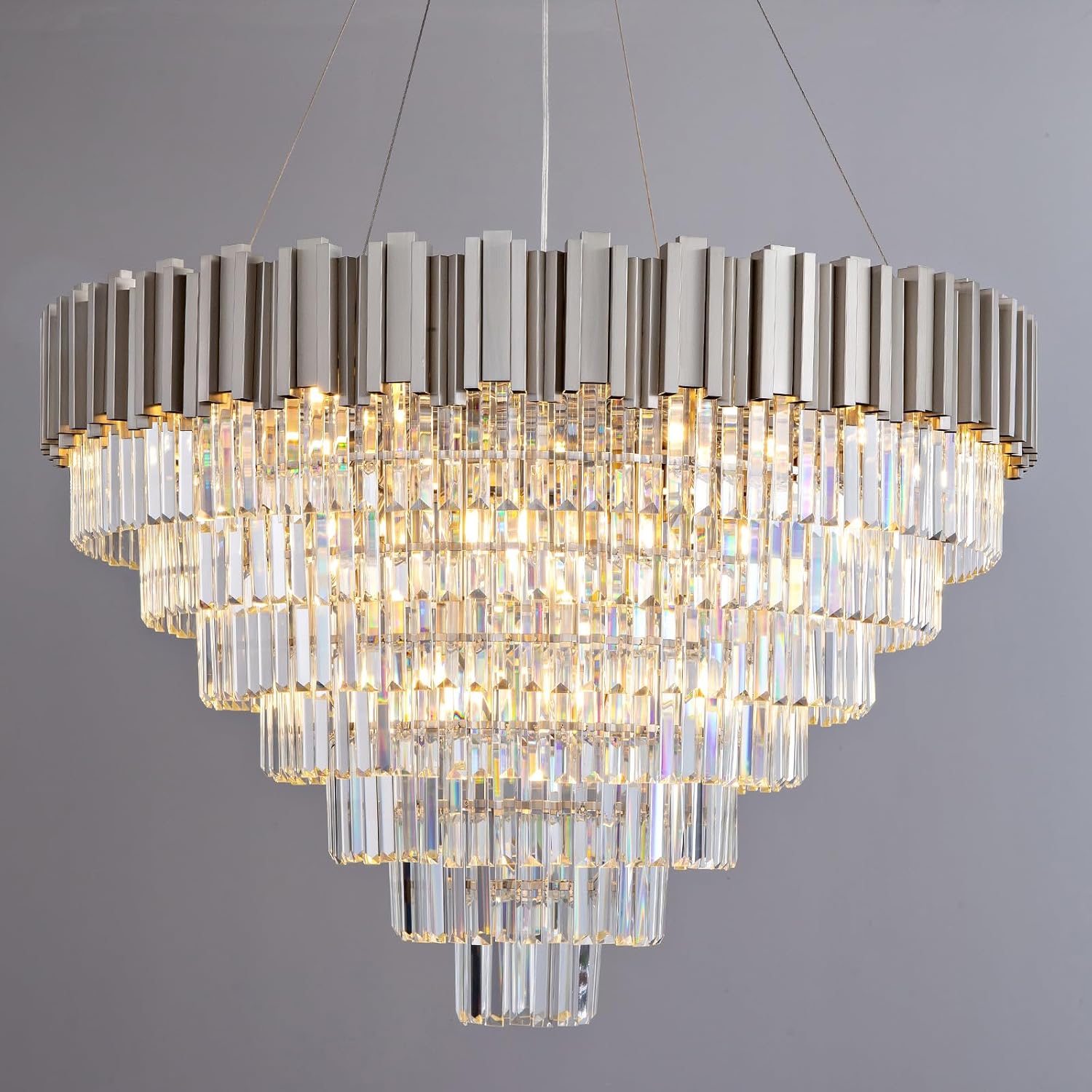 Elegant 7‑Tier 39" Silver Crystal Chandelier – 21‑Light Luxury K9 Fixture