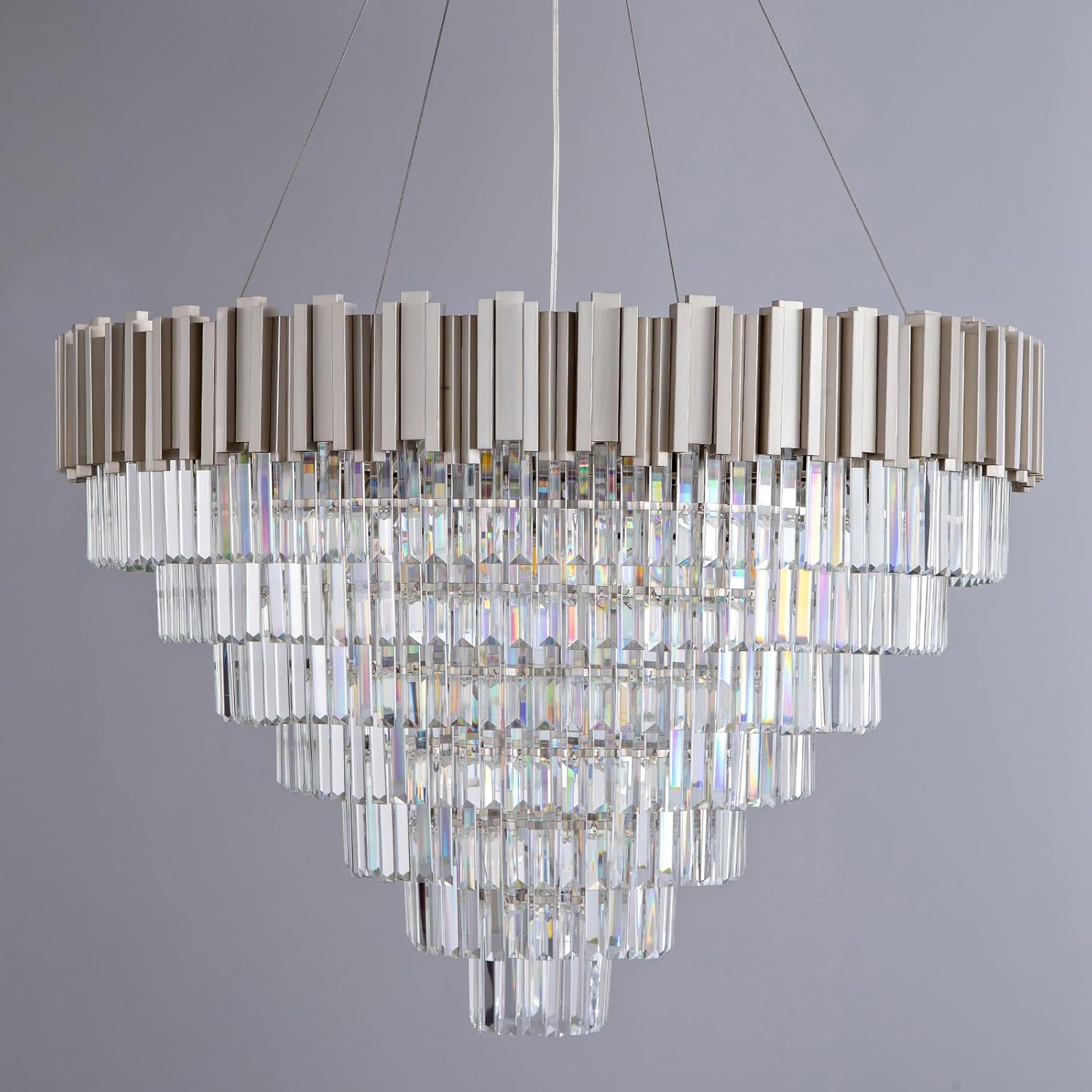 Elegant 7-Tier 39" Silver Crystal Chandelier with 21 Lights