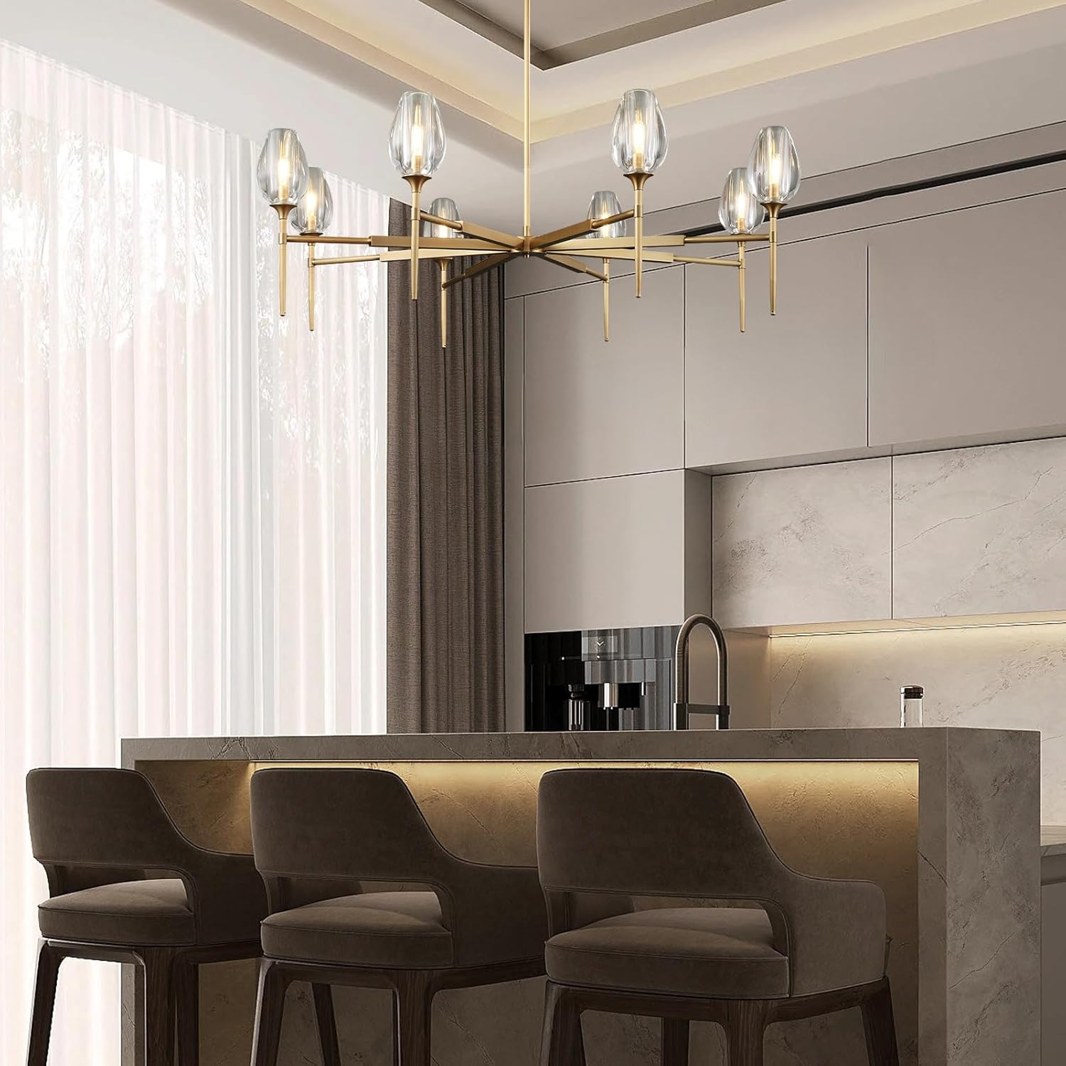 Elegant 8-Light Brass Crystal Chandelier with Gold Finish 54in Round