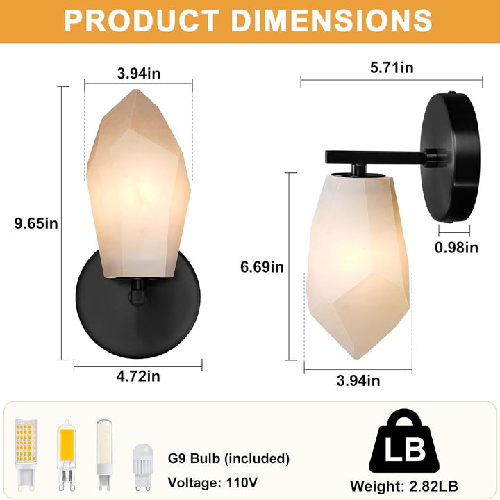 Elegant Black Alabaster Wall Sconce with Dimmable LED Light