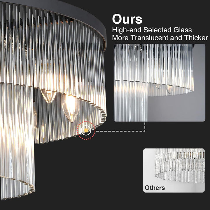 Elegant Black Glass Two-Tier 31.5" 10-Light Modern Chandelier