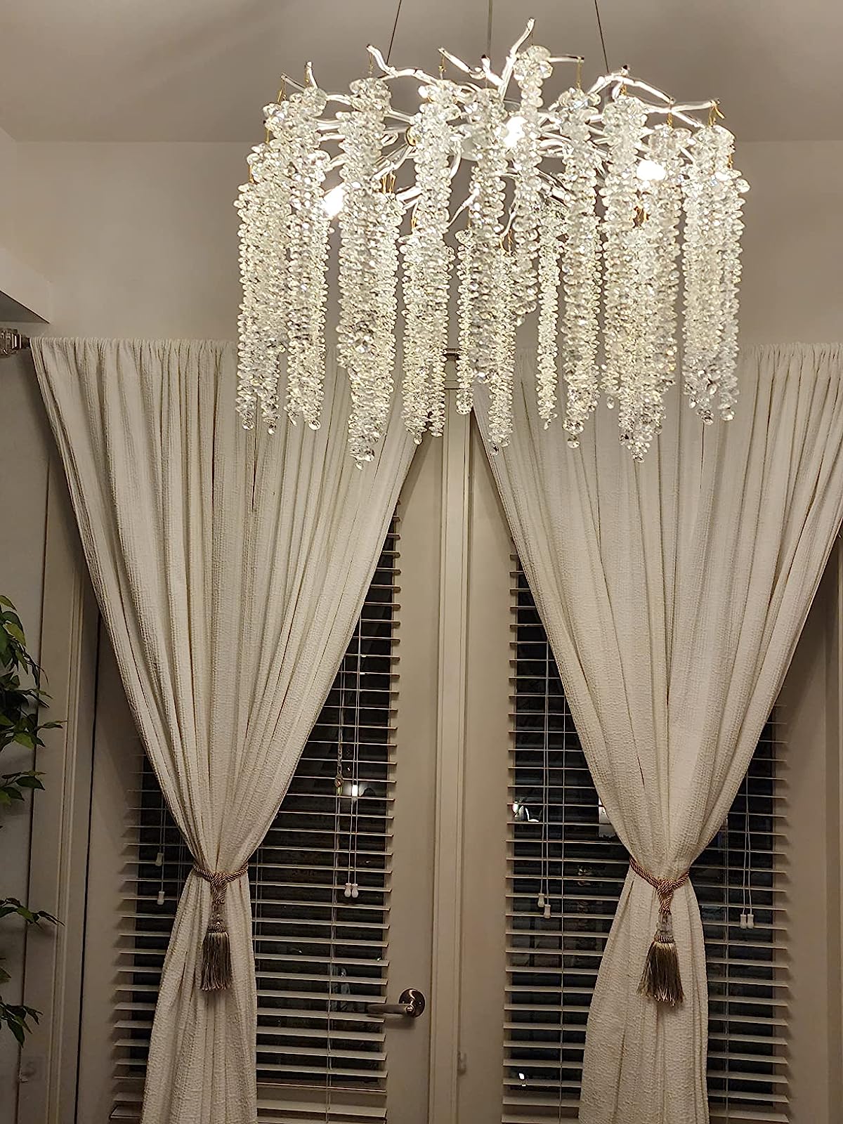 Elegant Crystal Icicle Chandelier in Branch Style for Dining Table Use-Chandeliers-Round D39.4"/12 Lights-Chrome-Warm Light-Arialamps