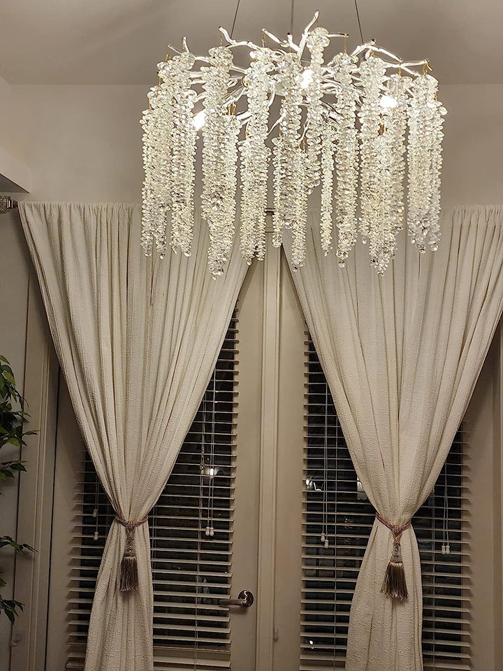 Elegant Crystal Icicle Chandelier in Branch Style for Dining Table Use-Chandeliers-Round D39.4"/12 Lights-Chrome-Warm Light-Arialamps