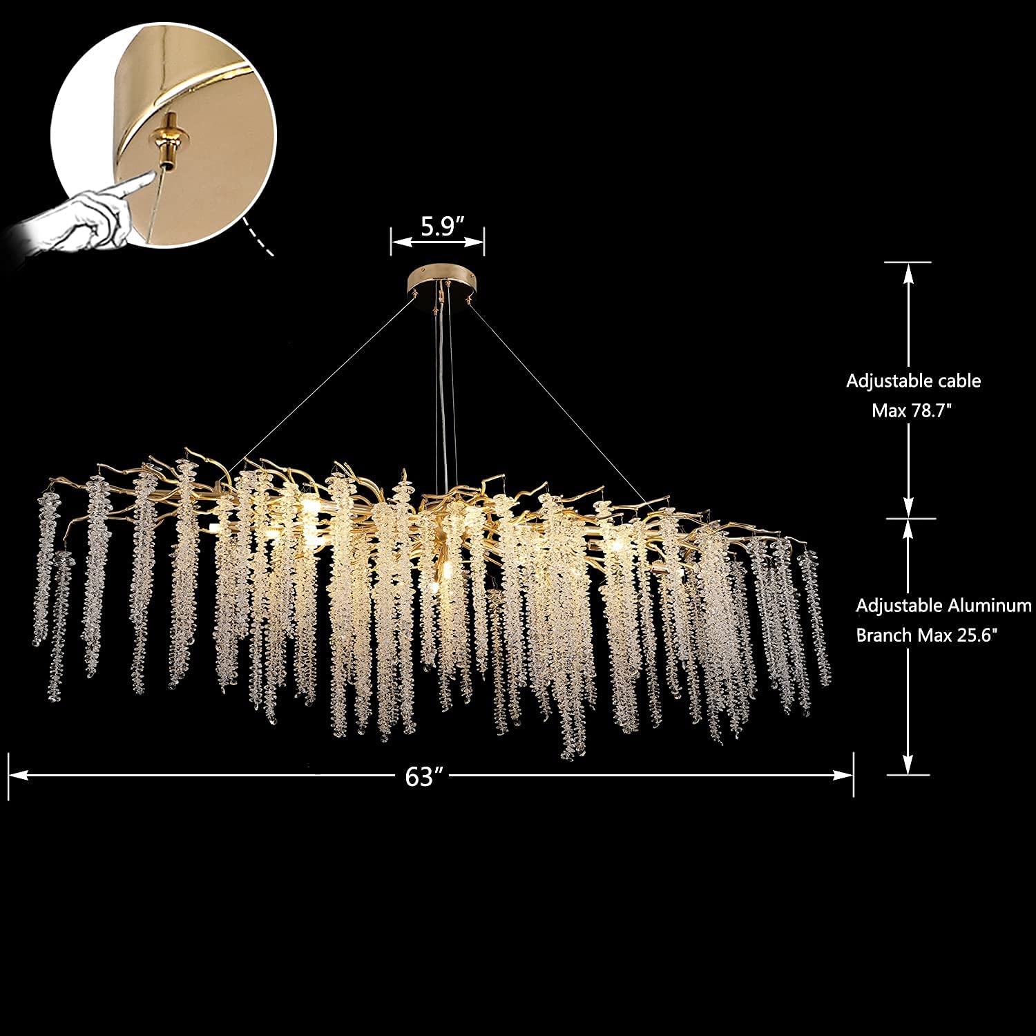 Elegant Crystal Icicle Chandelier in Branch Style for Dining Table Use-Chandeliers-Arialamps