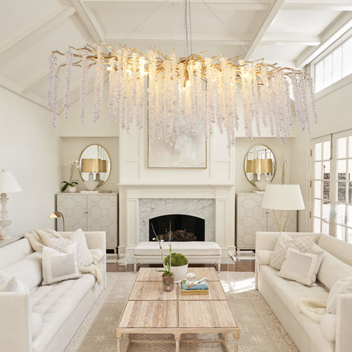 Elegant Crystal Icicle Chandelier in Branch Style for Dining Table Use-Chandeliers-Rectangle L47.2"*W17.7"*H15.7"/12 Lights/13.2kg-Gold-Warm Light-Arialamps