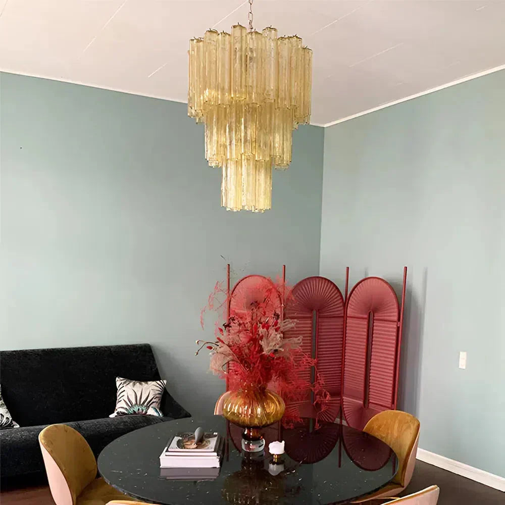 Elegant Yellow Murano Glass Tube Chandelier 25.6"-Chandelier-Arialamps