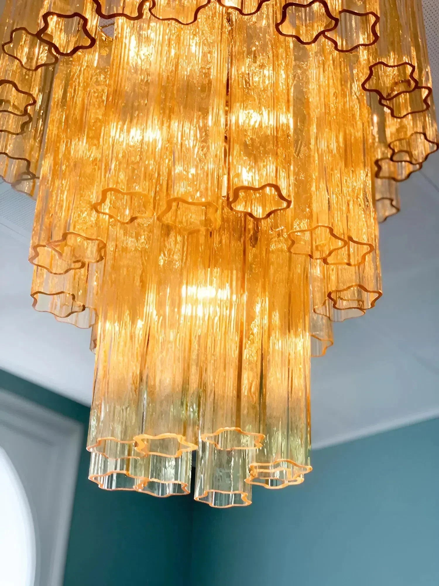 Elegant Yellow Murano Glass Tube Chandelier 25.6"-Chandelier-Arialamps