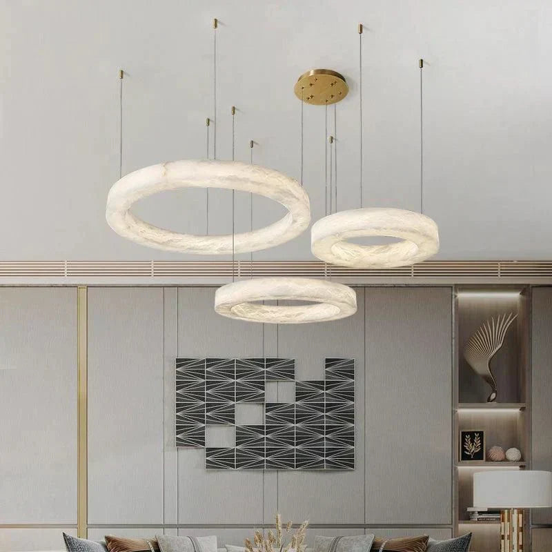 Emerald Real Alabaster Ring Chandelier, Modern Circular Chandelier Chandelier Kevin Studio Inc