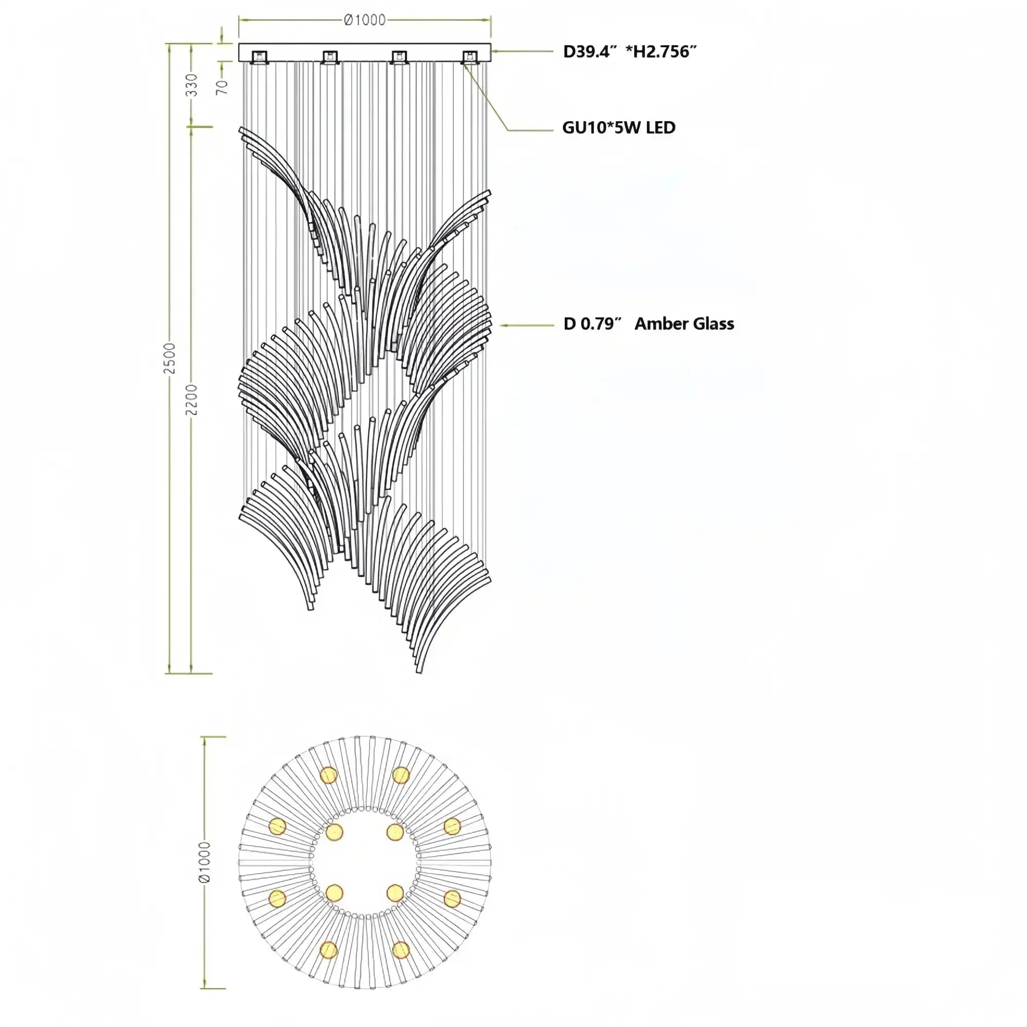 European Style Spiral Glass Chandelier for Staircase/Foyer/Hotel/Villa - Arialamps
