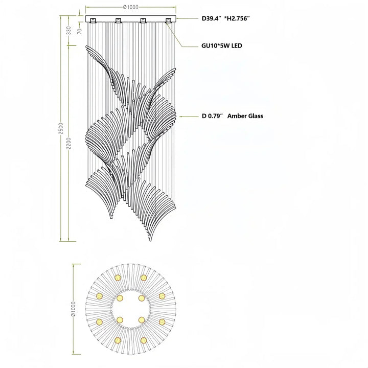 European Style Spiral Glass Chandelier for Staircase/Foyer/Hotel/Villa - Arialamps