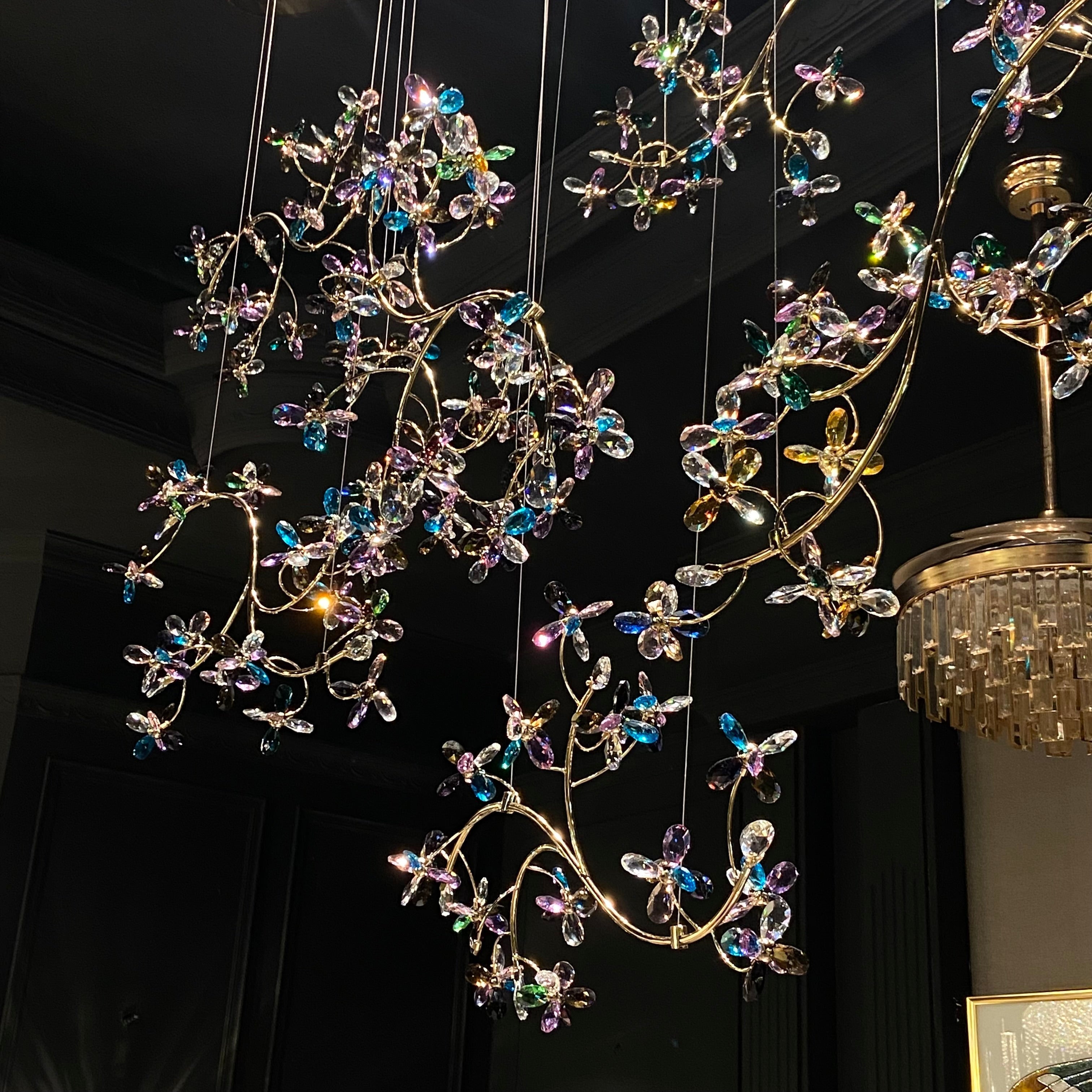 Exquisite Crystal Flower Branch Chandelier for Hotel Foyer and Entryway Ceiling Lighting Fixture-Chandeliers-Arialamps