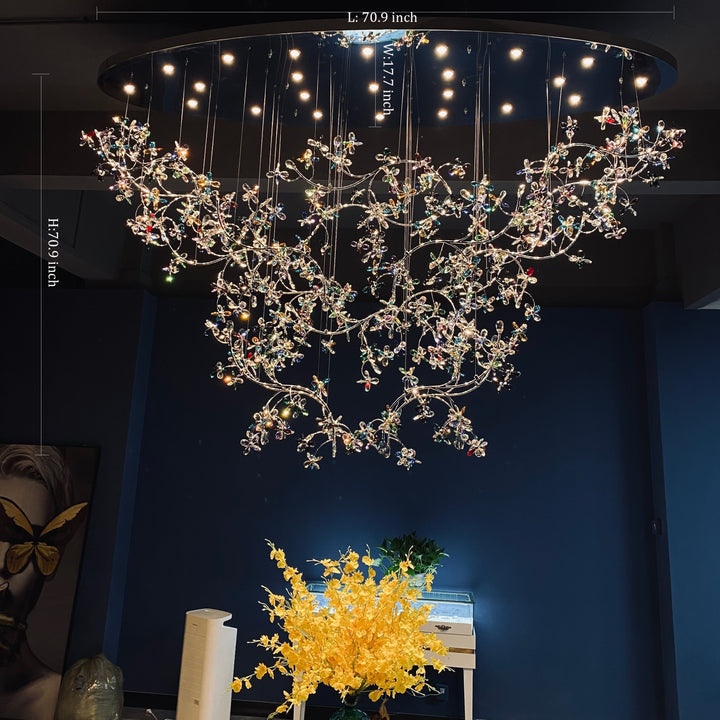 Exquisite Crystal Flower Branch Chandelier for Hotel Foyer and Entryway Ceiling Lighting Fixture-Chandeliers-L70.9" * W17.7" * H70.9"-Chrome Branches+Chrome Canopy-Warm Light-Arialamps