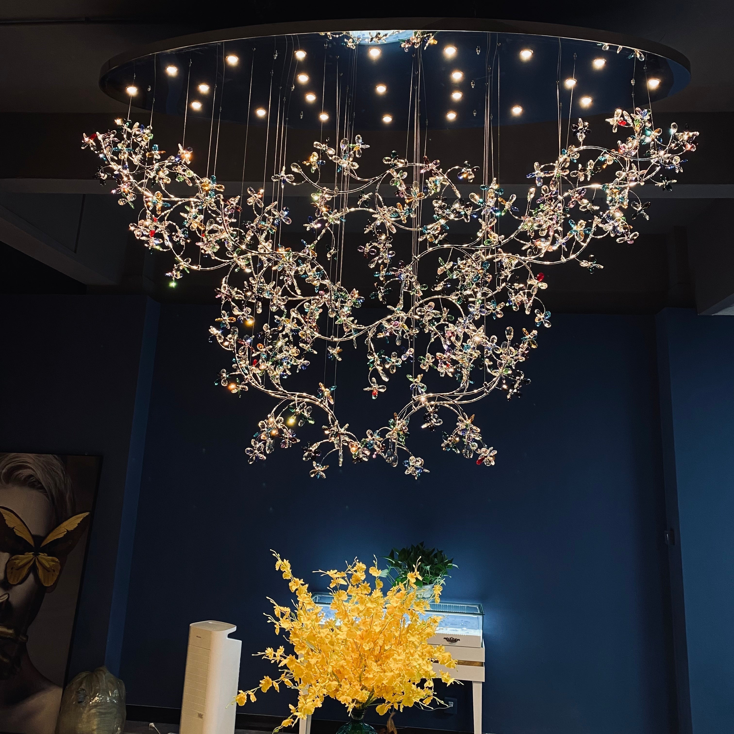 Exquisite Crystal Flower Branch Chandelier for Hotel Foyer and Entryway Ceiling Lighting Fixture-Chandeliers-Arialamps